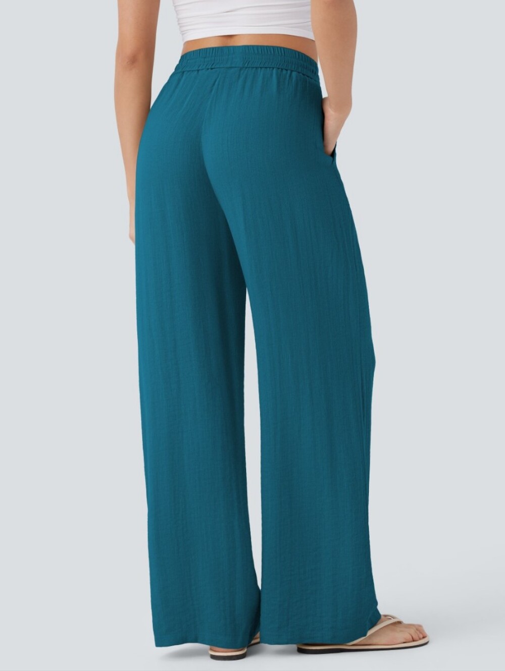 NEW Halara Airy Flowy Summer Pants Sz L In Crystal Teal Regular Inseam - Picture 2 of 5